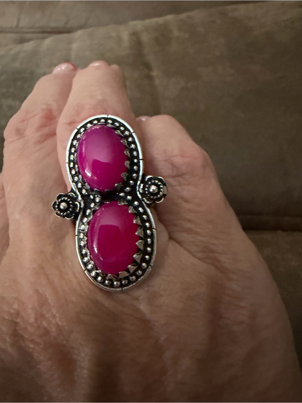 Bold Fuchsia Double Stone Silver Ring